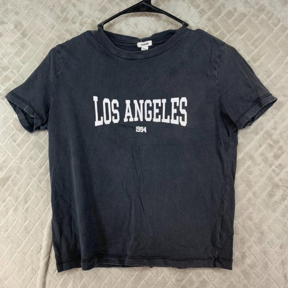 Garage Womens XS T-Shirt Faded Black Los Angeles Graphic Short Sleeve Crew Neck